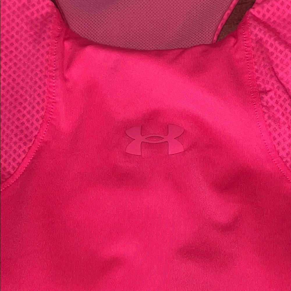 Under Armour Neon Pink 2 in 1 Racerback Tank Workout Top w/ built in padding - Picture 2 of 6